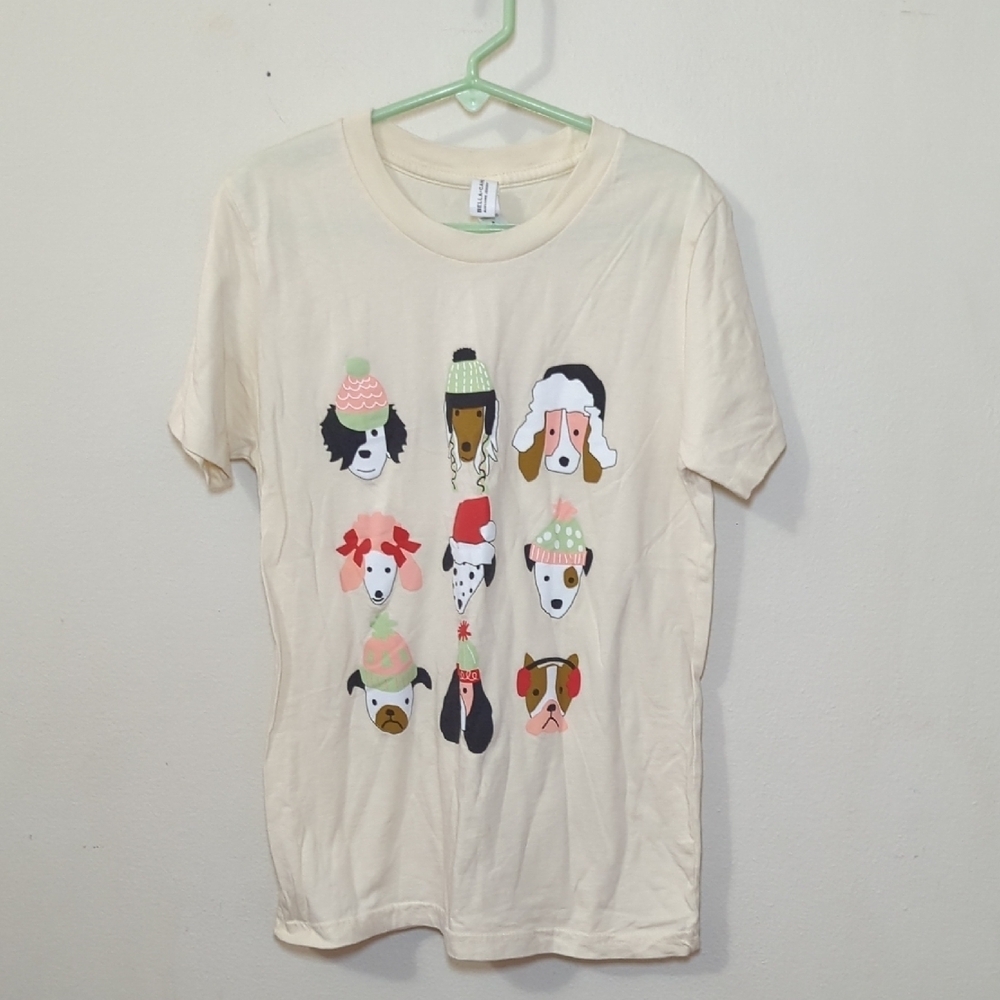 Bella Canvas Kids Christmas Dogs T-Shirt Cream Holiday Festive Kids Size M 10-12